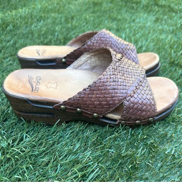 Dansko Shoes - Dansko Mila Woven Clog Slides Leather Wooden Platform Casual Sandals Sz 37 EU